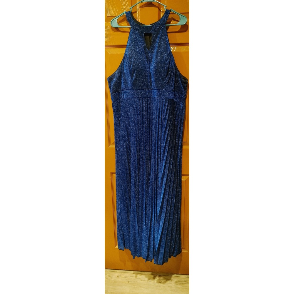 SHEIN Curve Maxi Dress Womens 4XL Blue Excellent Metallic Pleated Halter Gown